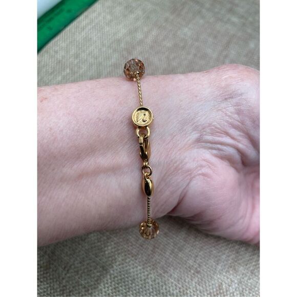 Vintage Genuine Swarovski Gold Tone Light Amber Crystal Swarovski Logo - Picture 7 of 8